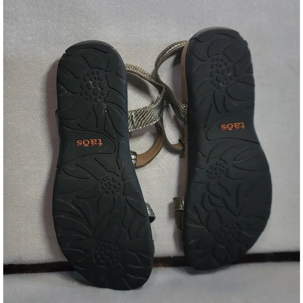 Taos Trophy 2 Metallic Embossed Leather Comfort Strappy Sandals Womens Size 9 40